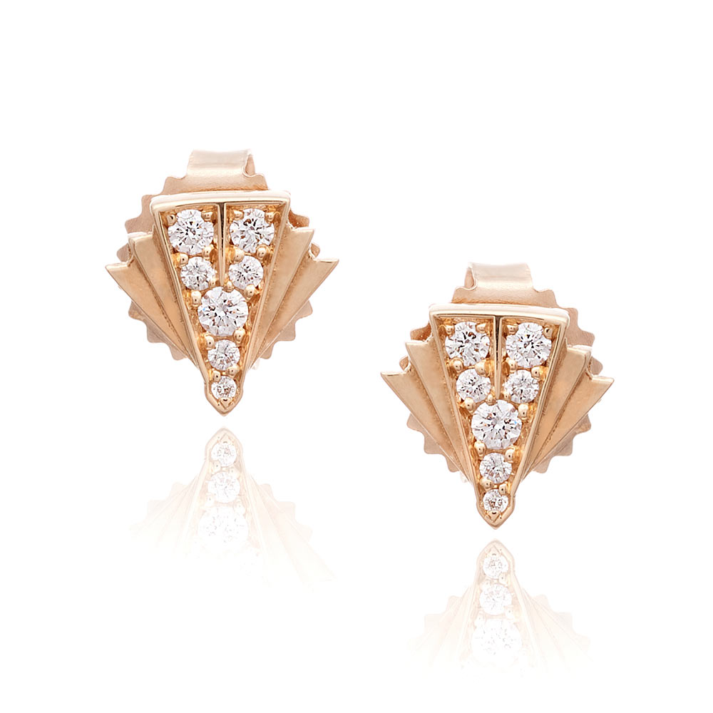 Fan Diamond Earrings Studs in Gold Jewelry | Deco Sans Series | Irthly