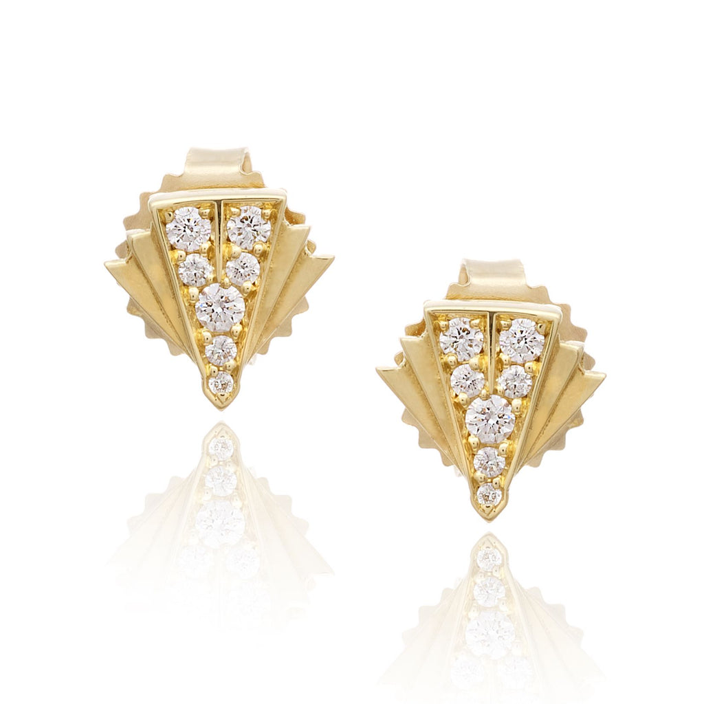 Fan Diamond Earrings Studs in Gold Jewelry | Deco Sans Series | Irthly