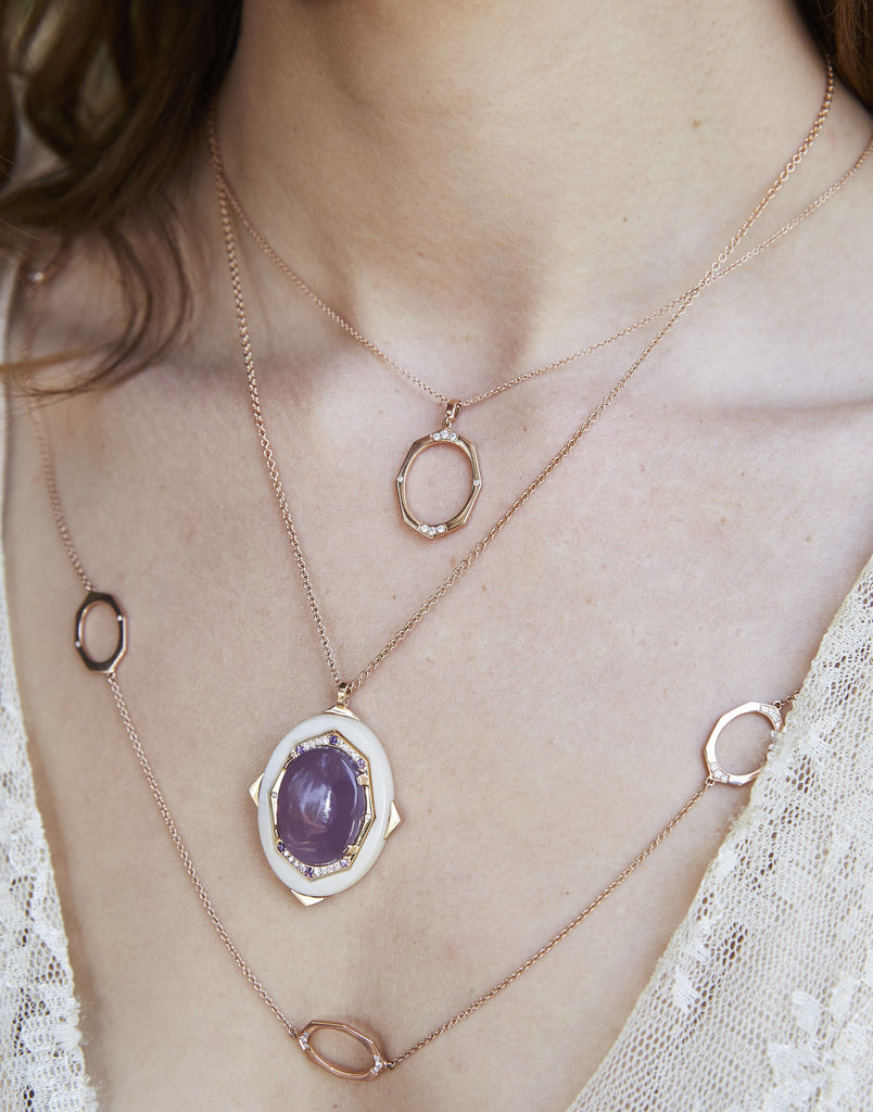 Oval Diamond Gold Pendant with Chalcedony Center | Affinity Series | Irthly