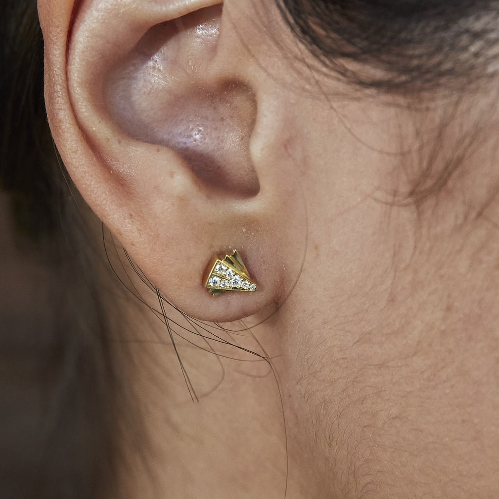 Fan Diamond Earrings Studs in Gold Jewelry-Deco Sans Series