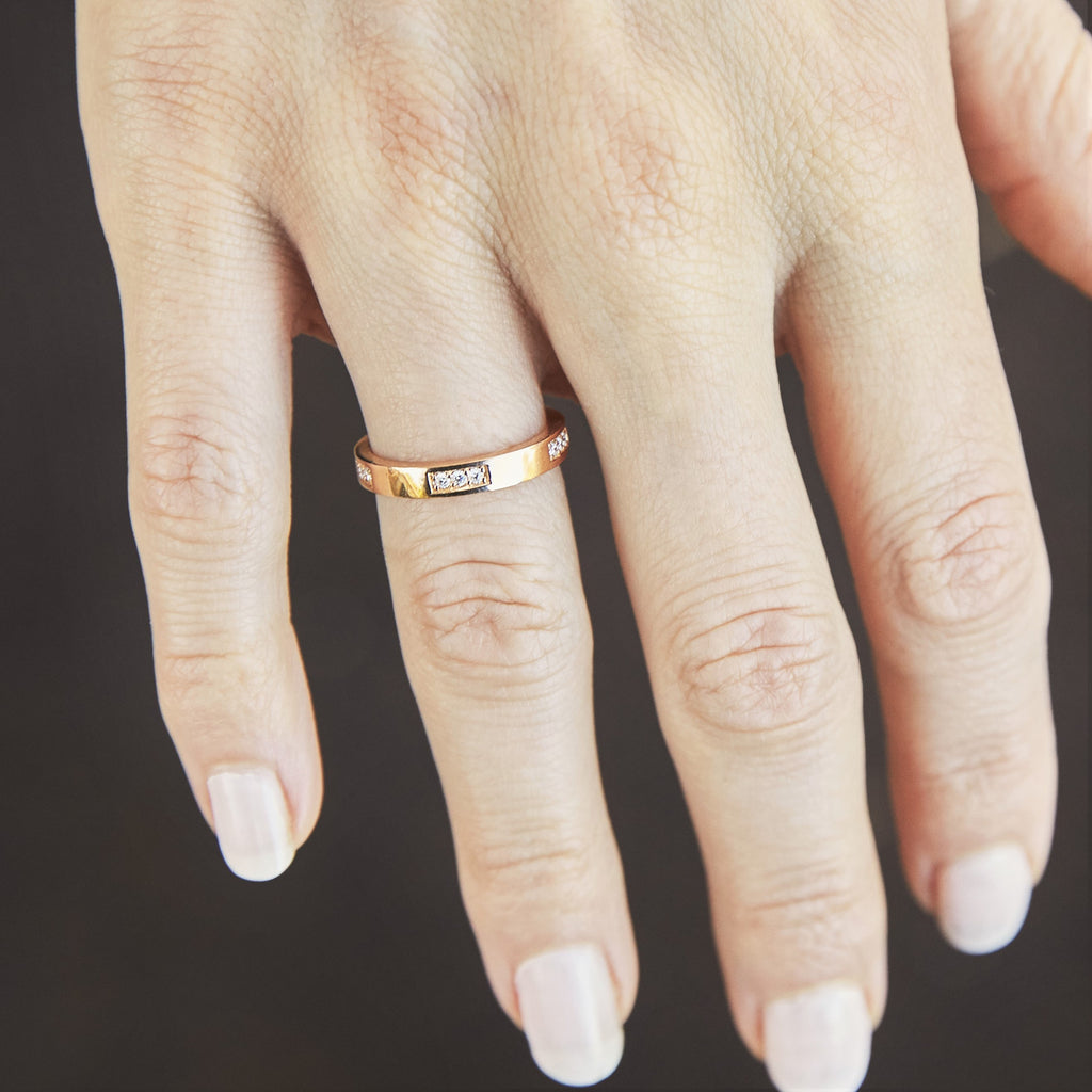 Diamond Engagement Band in Rose Gold On Finger By Irthly
