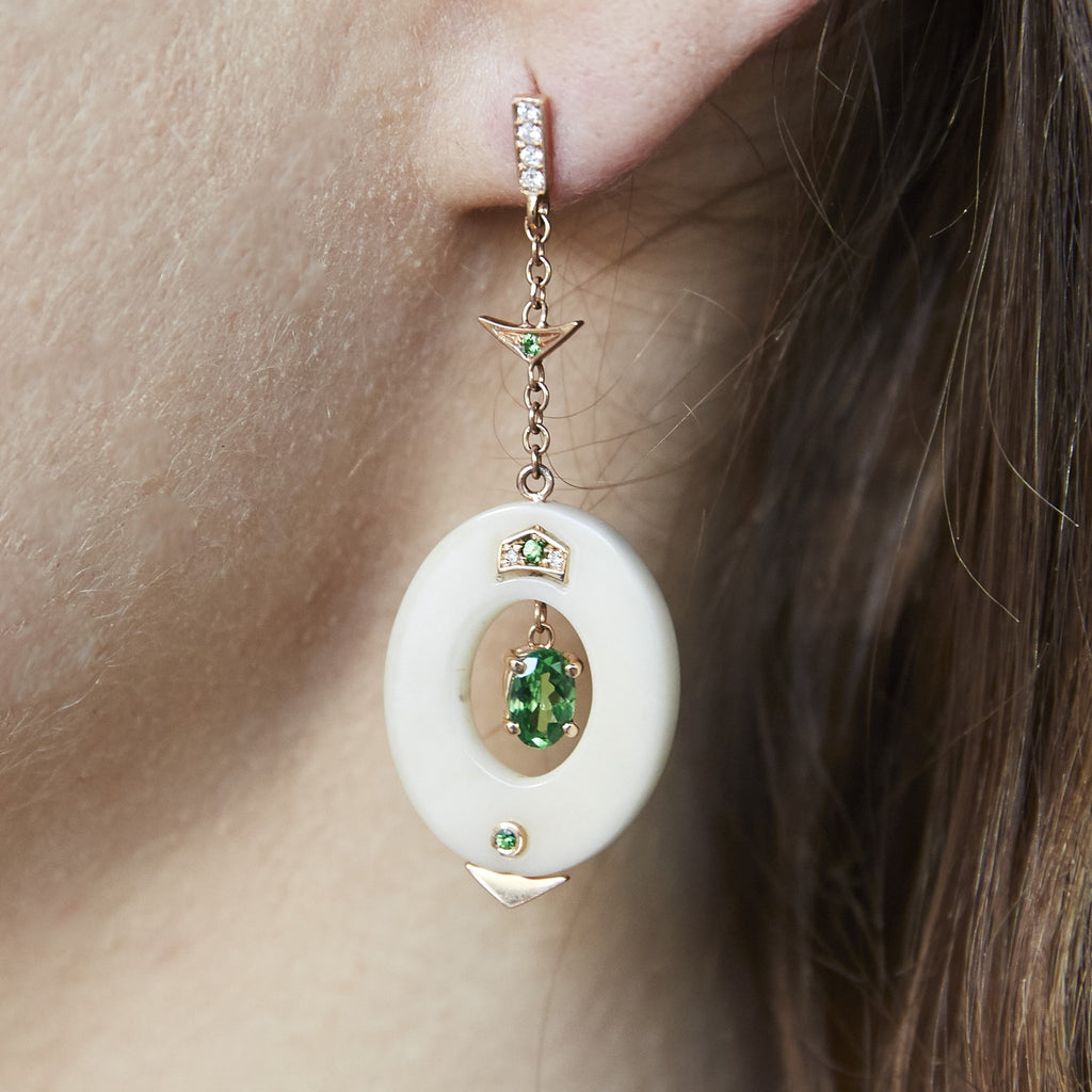 Small Affinity Diamond and Tsavorite Earrings in 18k Gold Jewelry