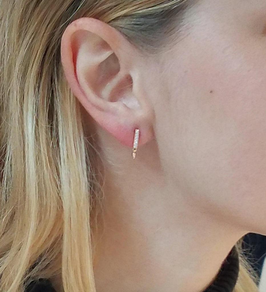 Diamond Bar Earrings in Rose Gold on Model By Irthly