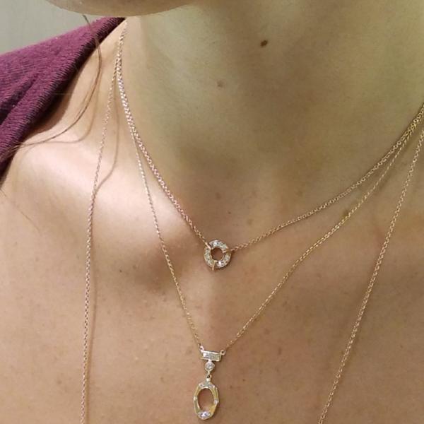 Dainty Circle Diamond Necklace In Rose Gold On Model By Irthly