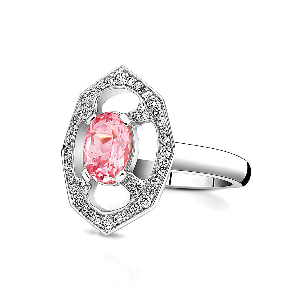 Pink Morganite Diamond Ring in White Gold By Irthly