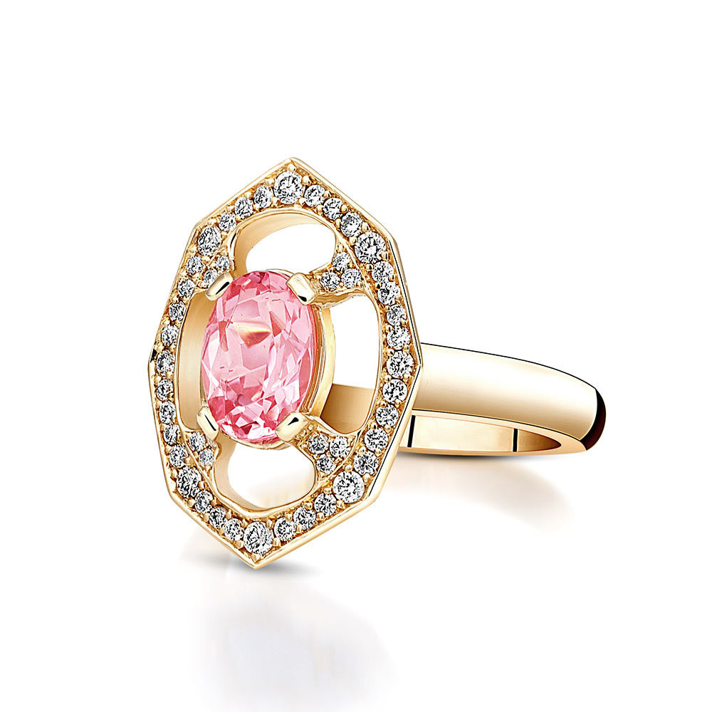 Pink Morganite Diamond Ring in Yellow Gold By Irthly