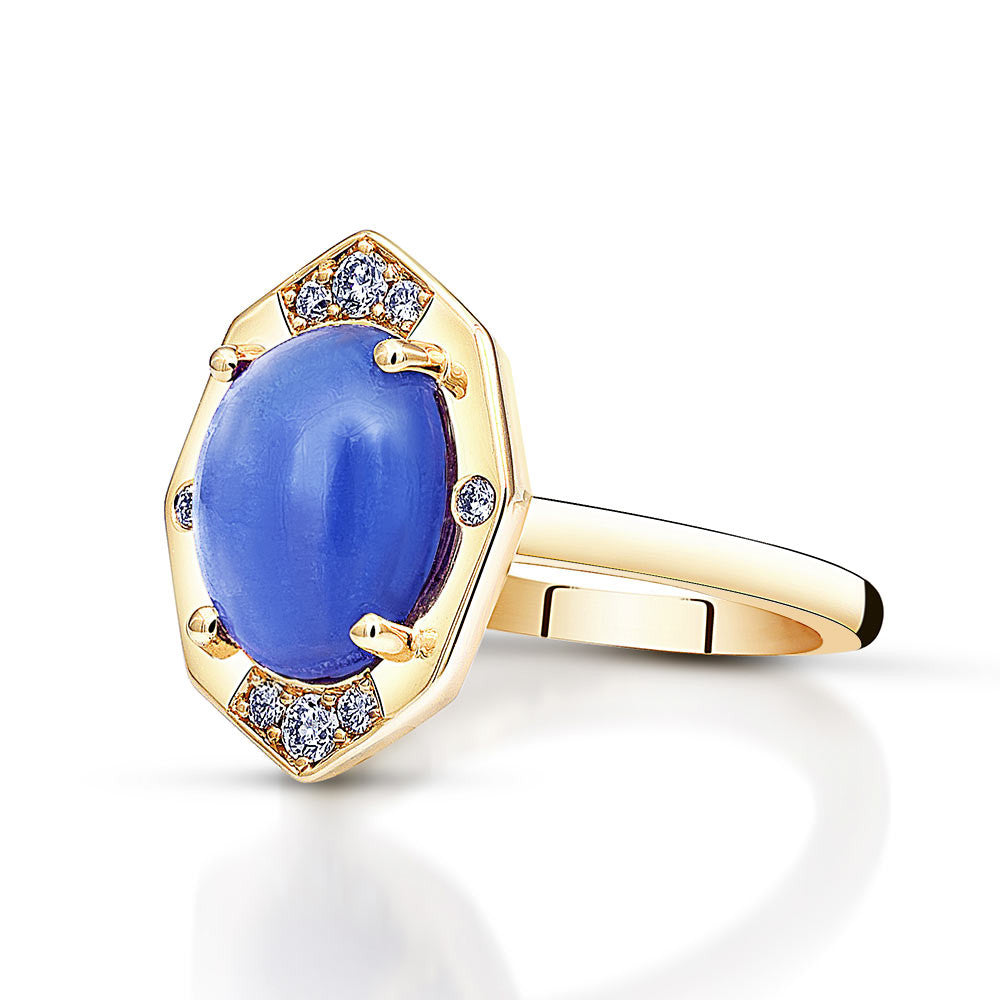 Tanzanite Ring With Diamonds in Yellow Gold By Irthly