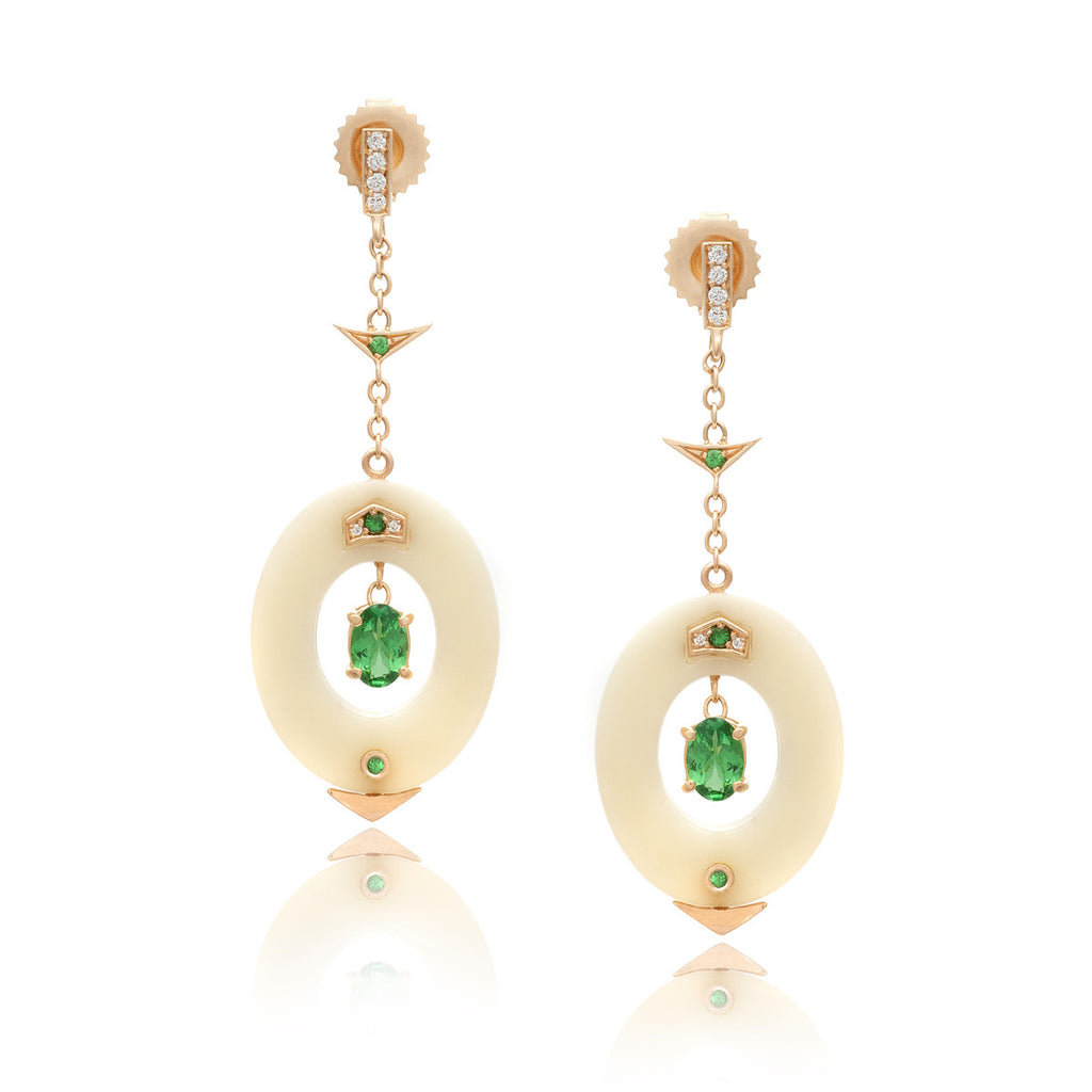 Small Affinity Diamond and Tsavorite Earrings in 18k Gold Jewelry - Irthly