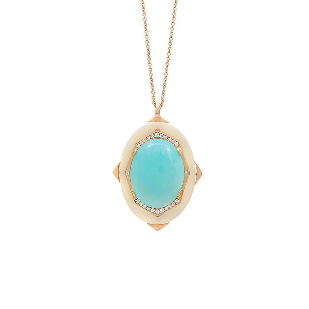 Affinity Diamond Pendant with Rare Blue Opal Center in 18k Gold Jewelry - Irthly