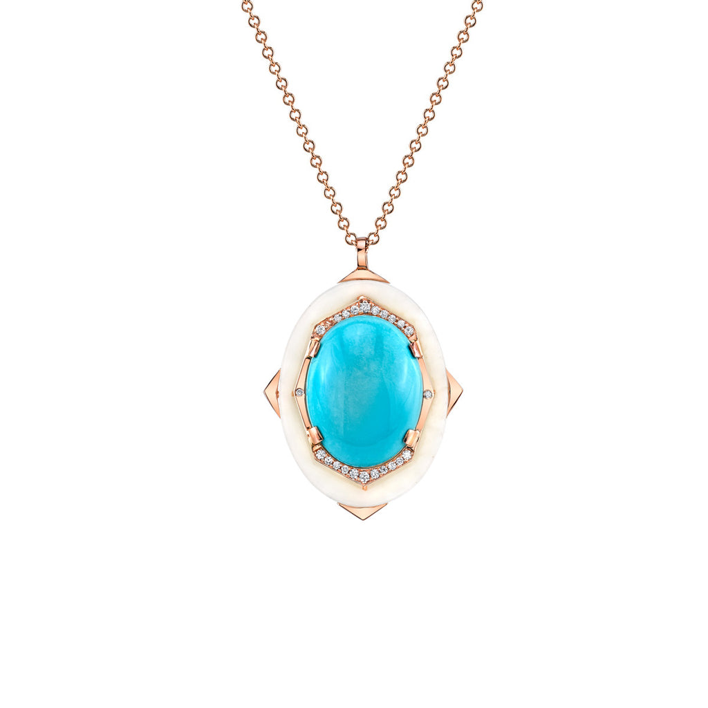 Affinity Diamond Pendant with Natural Sleeping Beauty Turquoise Center in 18k Gold Jewelry - Irthly