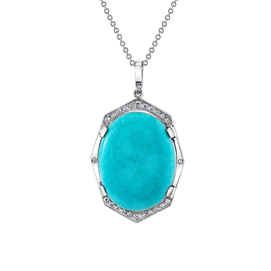 Turquoise and Diamond Pendant in White Gold By Irthly