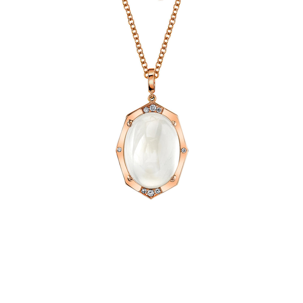 Small Affinity Sans Diamond Pendant With Blue Moonstone Center in 18k Gold Jewelry - Irthly - 1