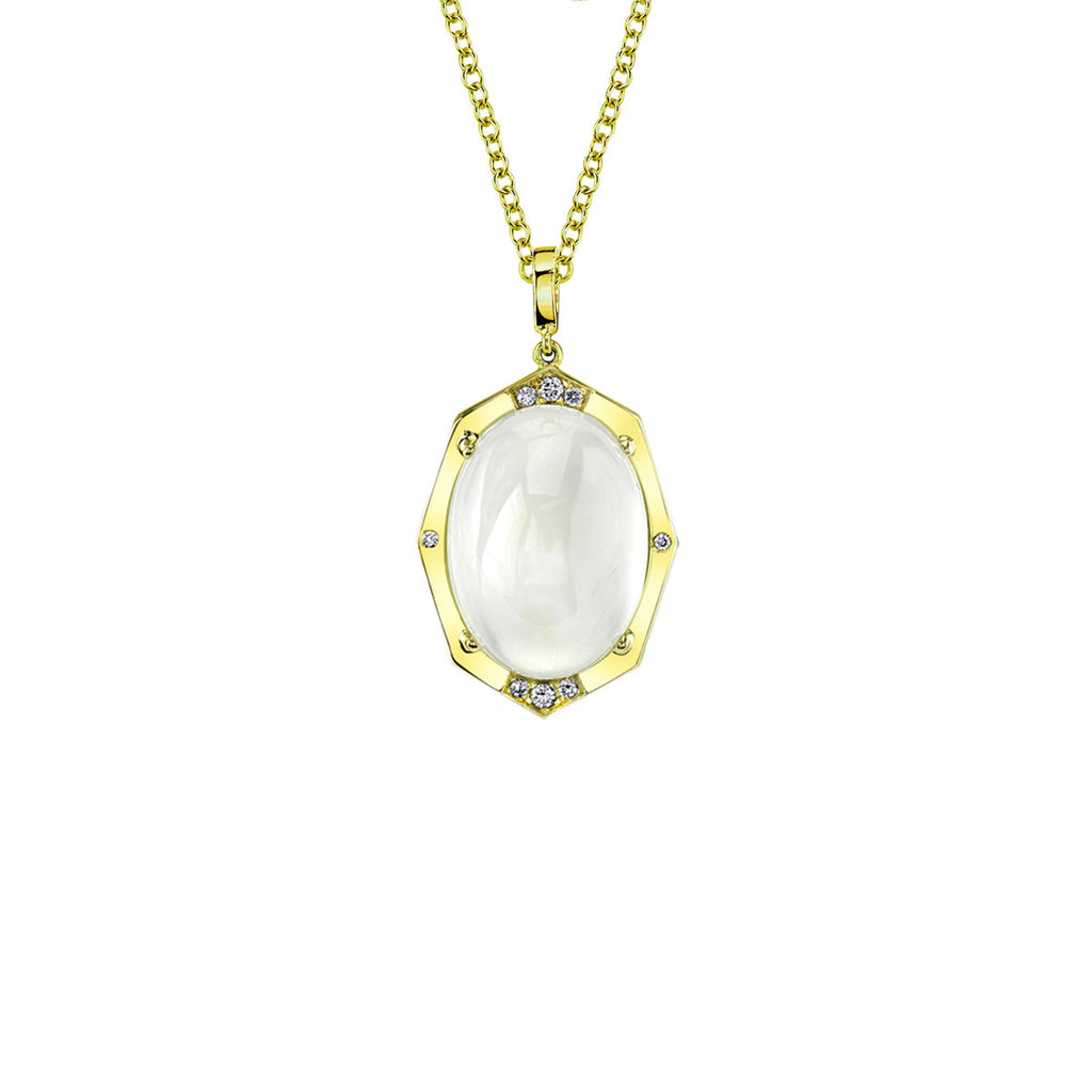 Small Affinity Sans Diamond Pendant With Blue Moonstone Center in 18k Gold Jewelry - Irthly - 2