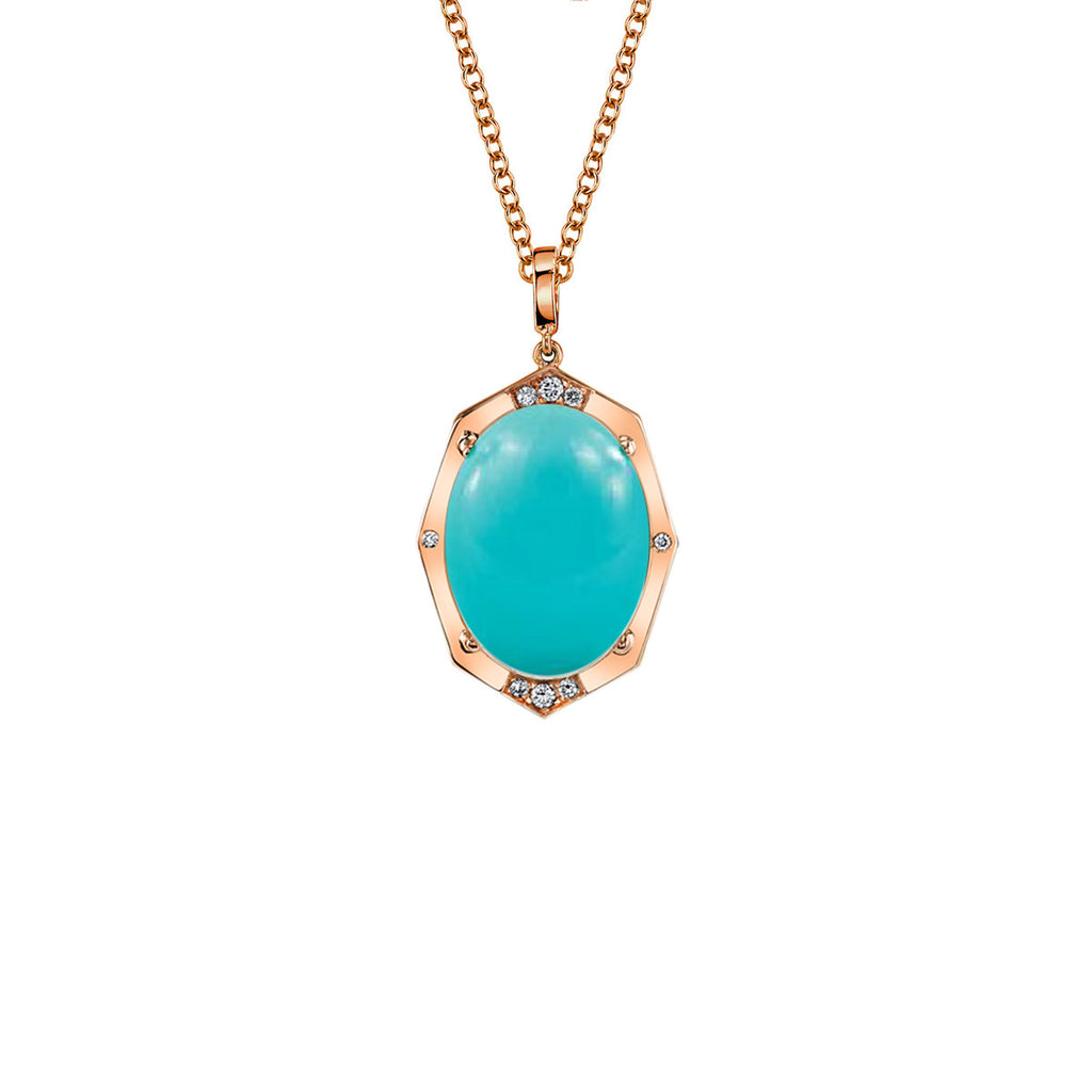 Small Affinity Sans Diamond Pendant With Turquoise Center in 18k Gold Jewelry - Irthly - 2