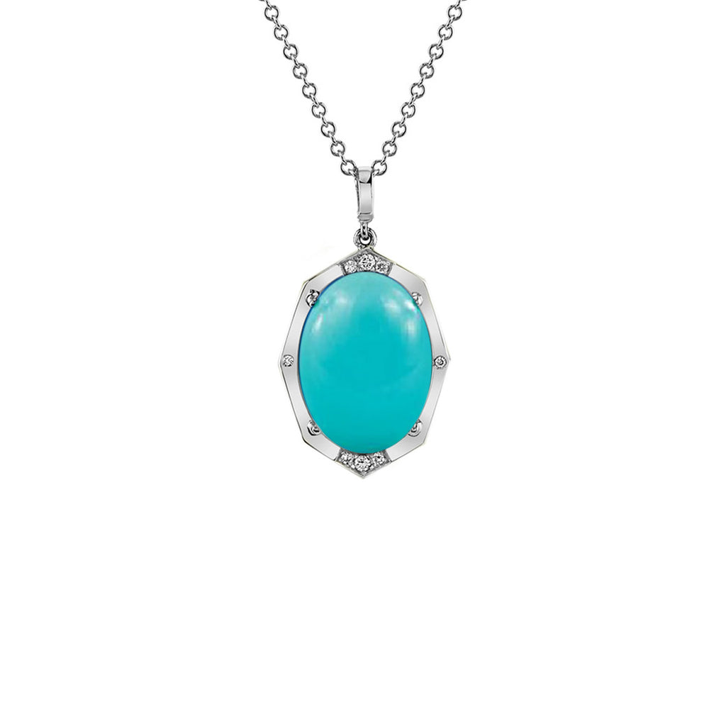 Small Affinity Sans Diamond Pendant With Turquoise Center in 18k Gold Jewelry - Irthly - 3