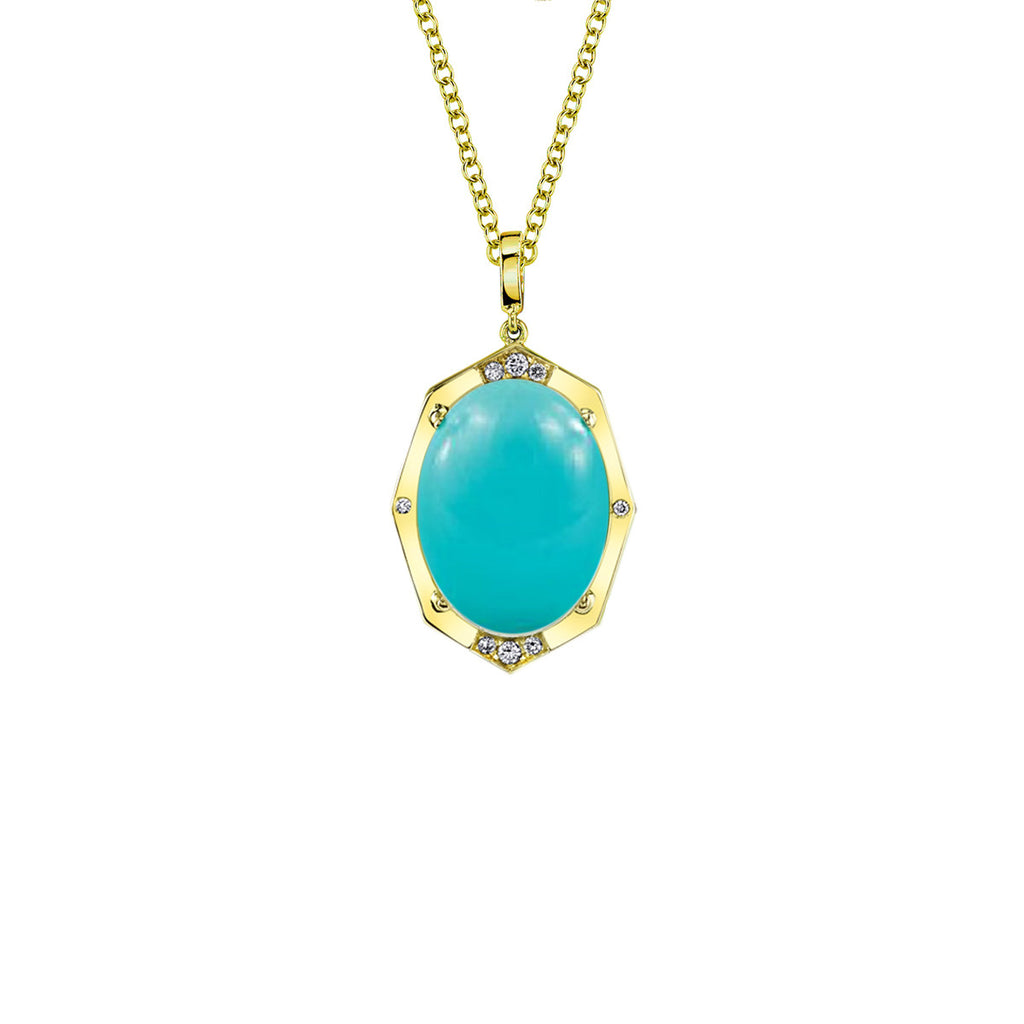 Small Affinity Sans Diamond Pendant With Turquoise Center in 18k Gold Jewelry - Irthly - 1