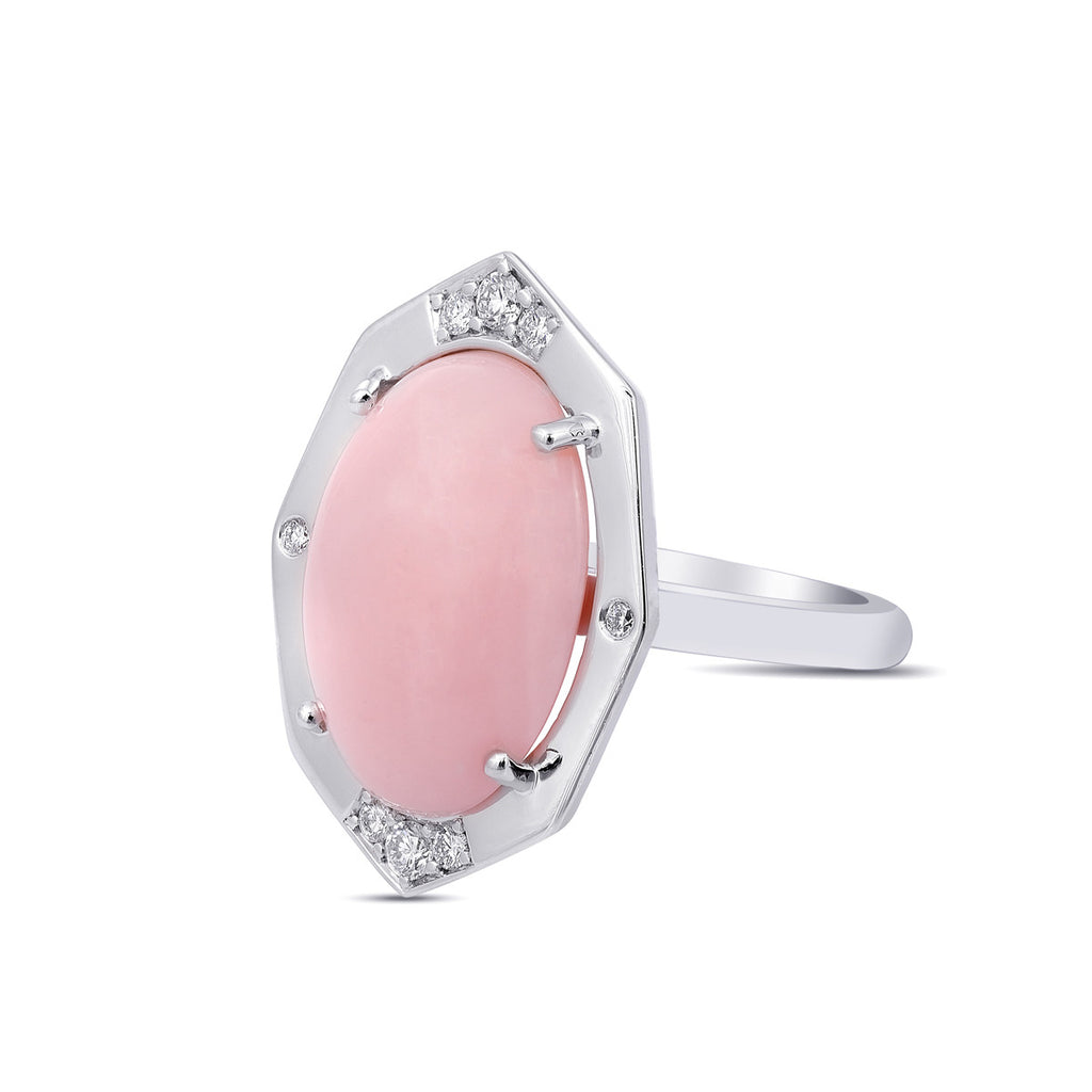 Peruvian Pink Opal Diamond Ring in White Gold By Irthly