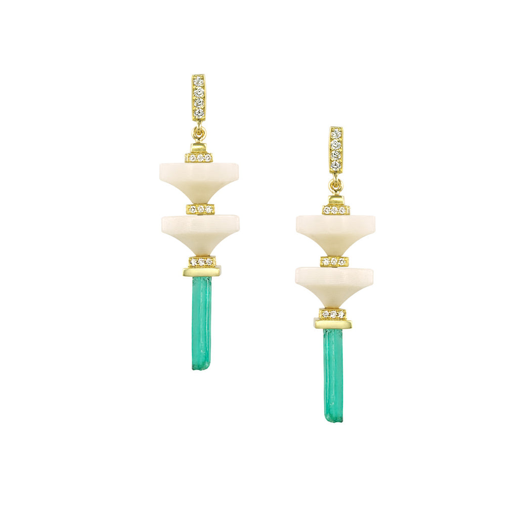 Art D'Eco Terminals Diamond Earrings with Rare Emerald Crystals in 18k Gold Jewelry - Irthly
