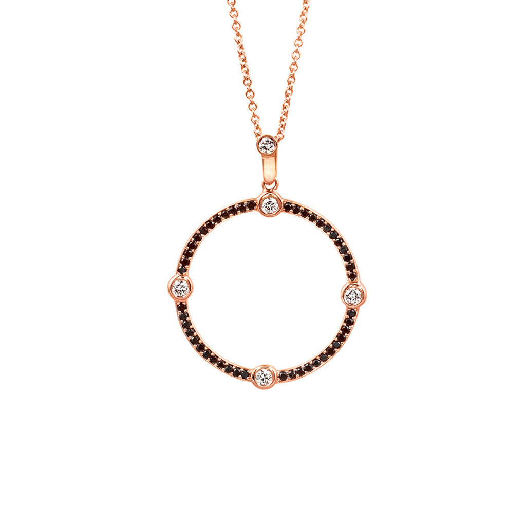 Circle Black and White Diamond Pendant in Rose Gold By Irthly