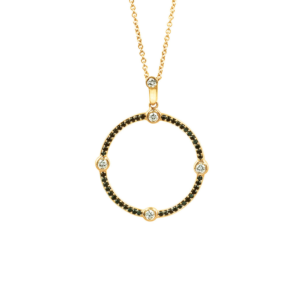 Circle Black and White Diamond Pendant in Yellow Gold By Irthly