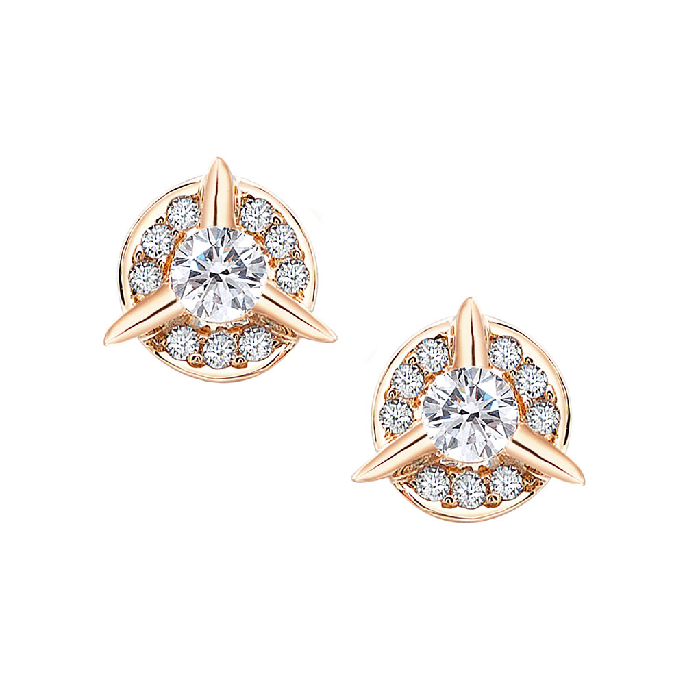 Dainty Circle Diamond Stud Earrings With Center Diamond In Rose Gold By Irthly
