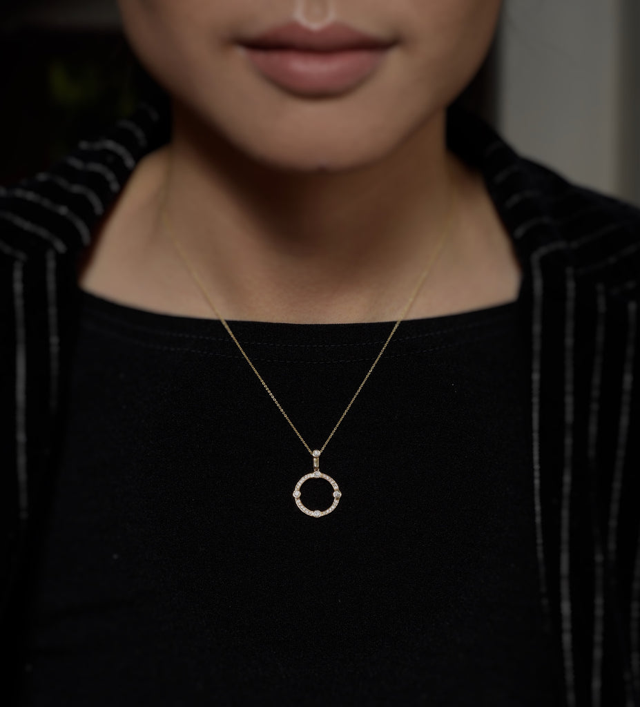 Small Circle Diamond Pendant in Gold | Cardinal Sans Series | Irthly | Nautical