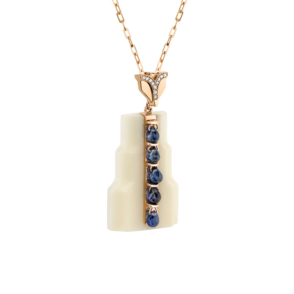 Art D'Eco Fontaine Diamond and Sapphire Pendant in 18k Gold Jewelry - Irthly - 1