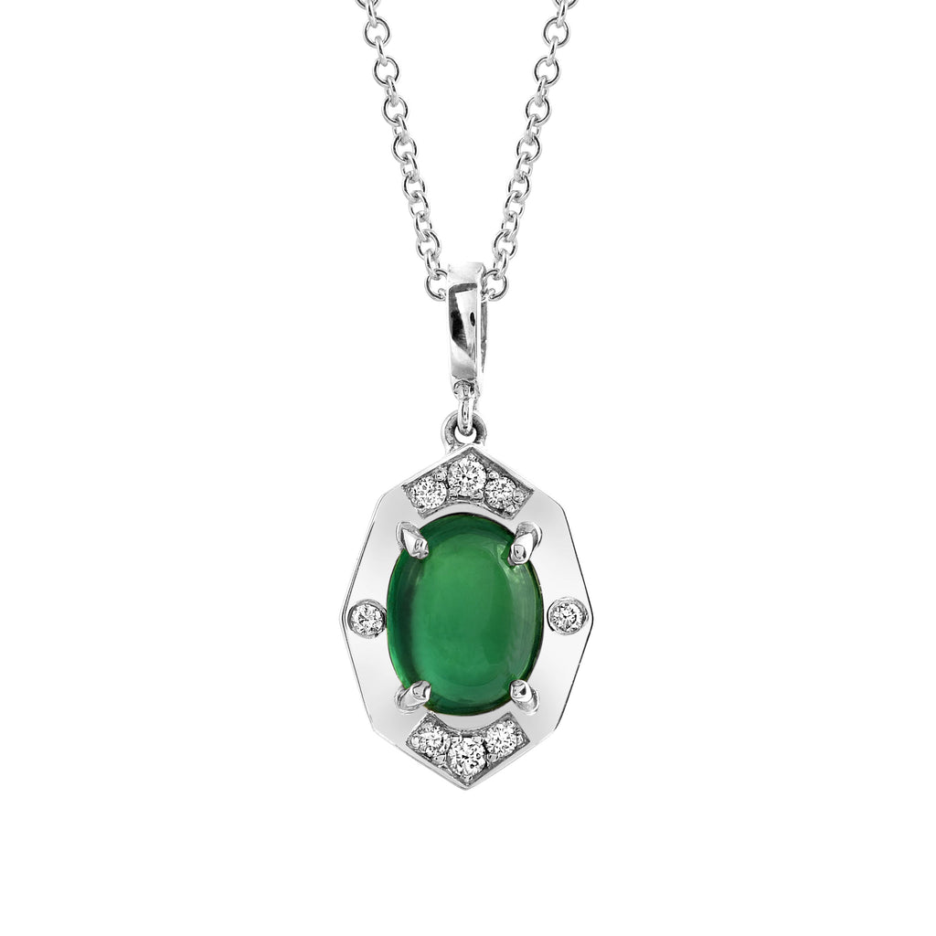 Dainty Oval White Gold and diamond pendant with Tsavorite Center | Affinty Sans | Irthly