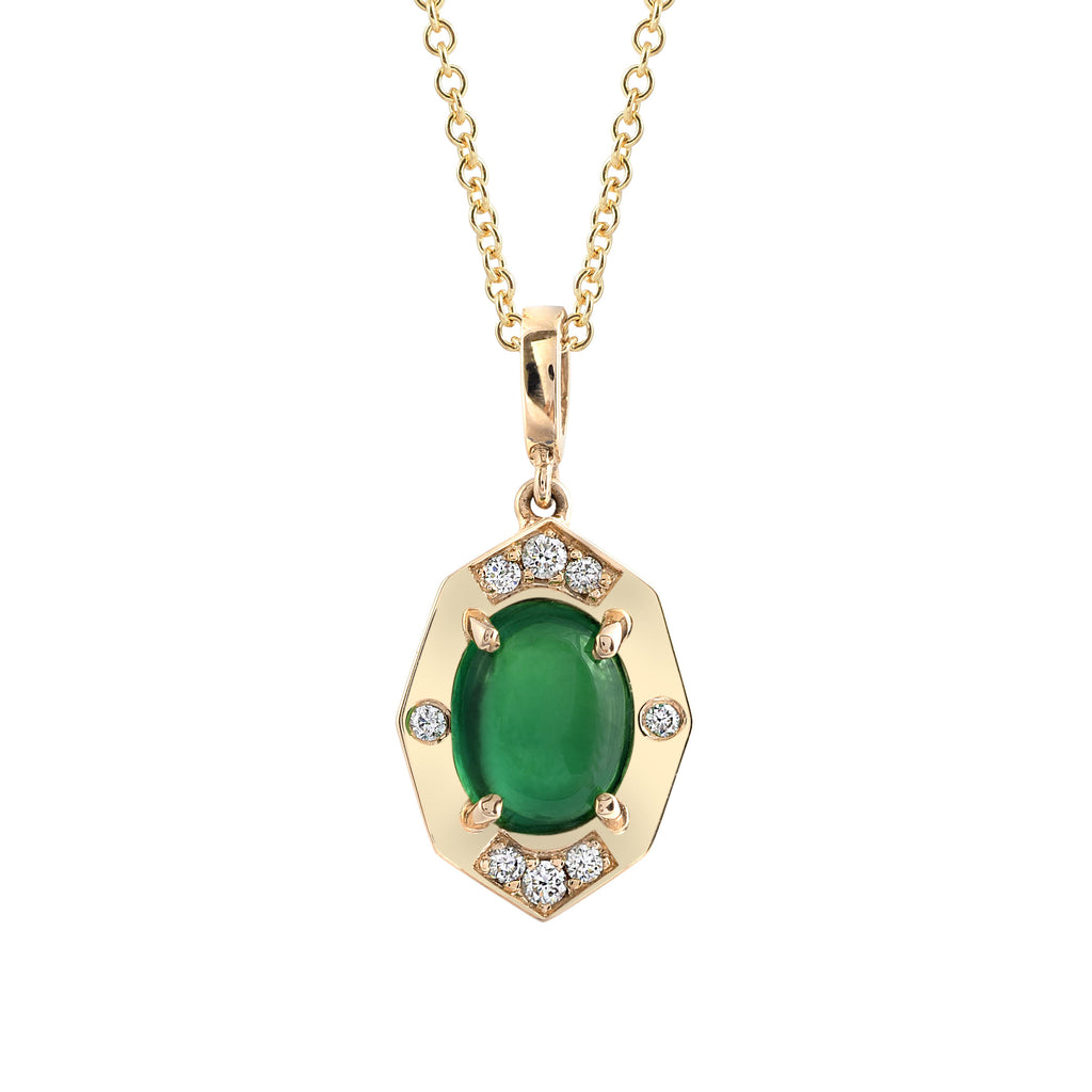 Dainty Oval Yellow Gold and diamond pendant with Tsavorite Center | Affinty Sans | Irthly
