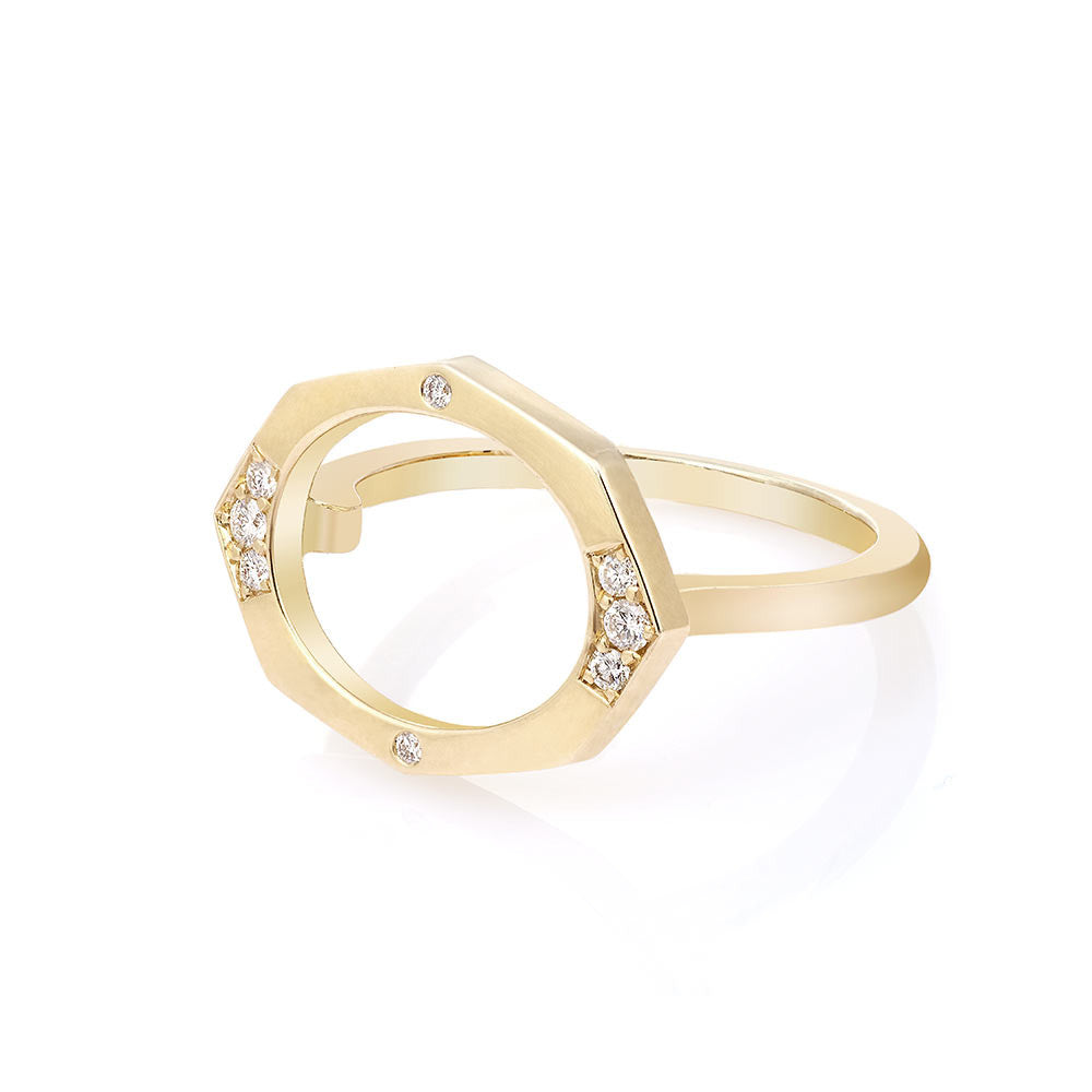 Small Oval Shaped Horizontal Diamond Ring in Yellow Gold By Irthly