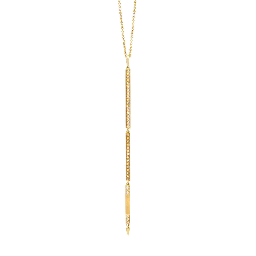 Long Opera Diamond Pendant Necklace with Three Tier Bars in Yellow Gold By Irthly
