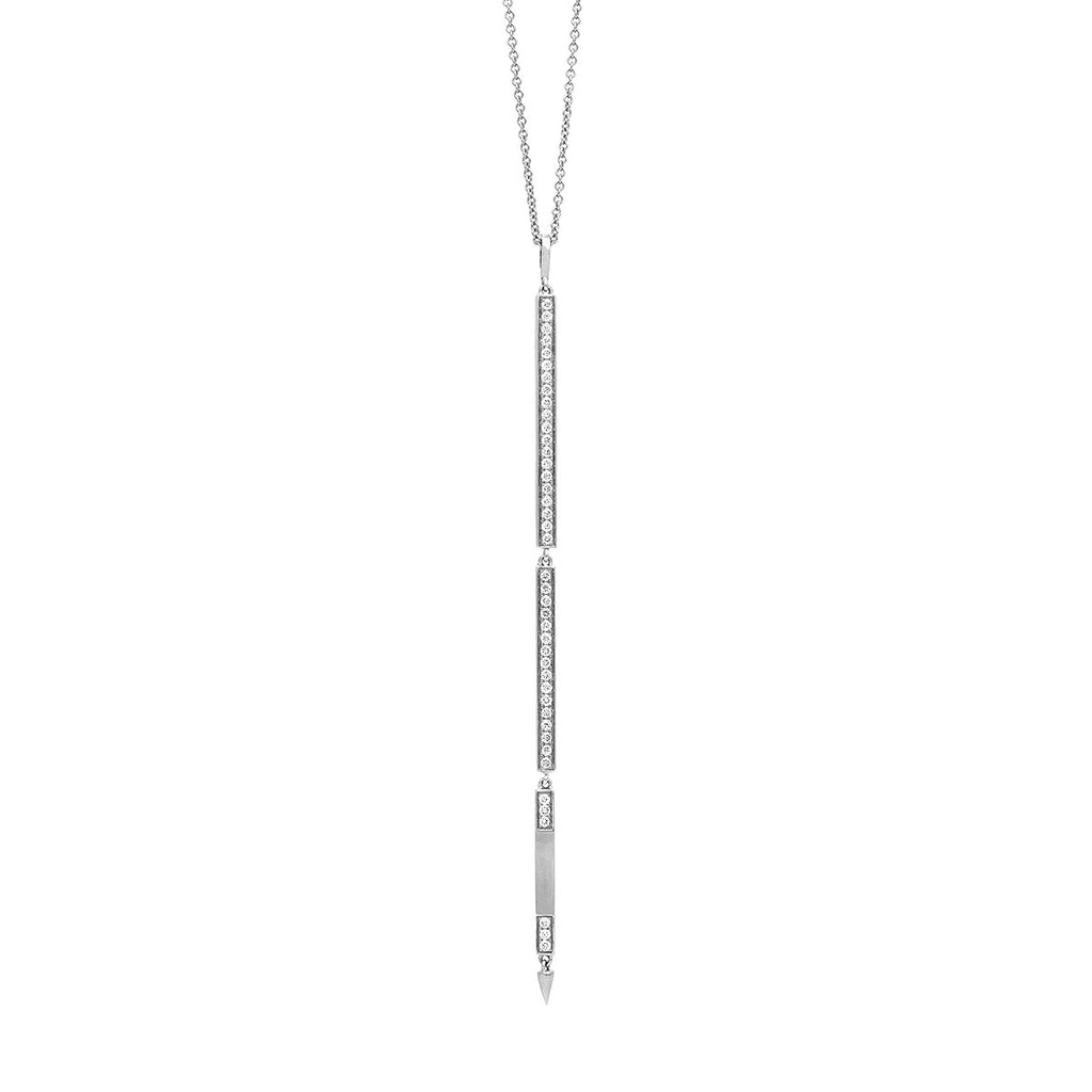 Long Opera Diamond Pendant Necklace with Three Tier Bars in White Gold By Irthly