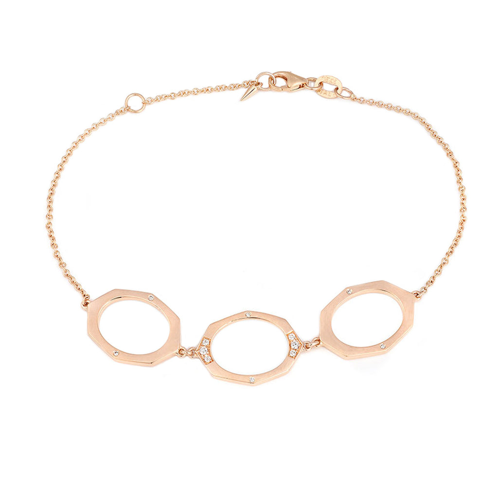 Diamond Bracelet With Three Links in Rose Gold By Irthly