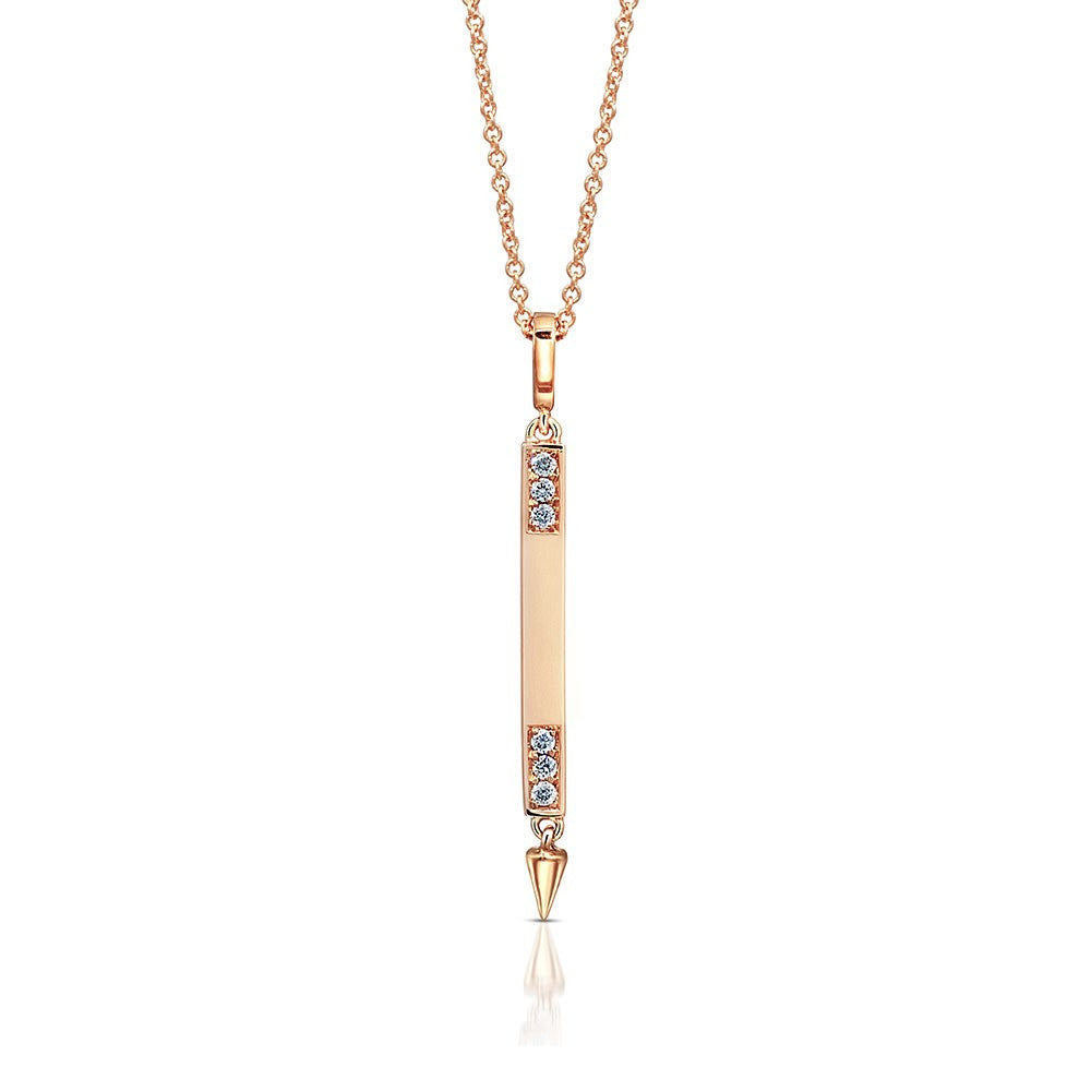 Small Diamond Bar Necklace Pendant With Spike in Rose Gold By Irthly