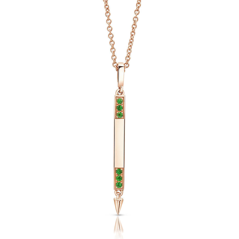 Small Tsavorite Garnet Bar Necklace in Rose Gold By Irthly