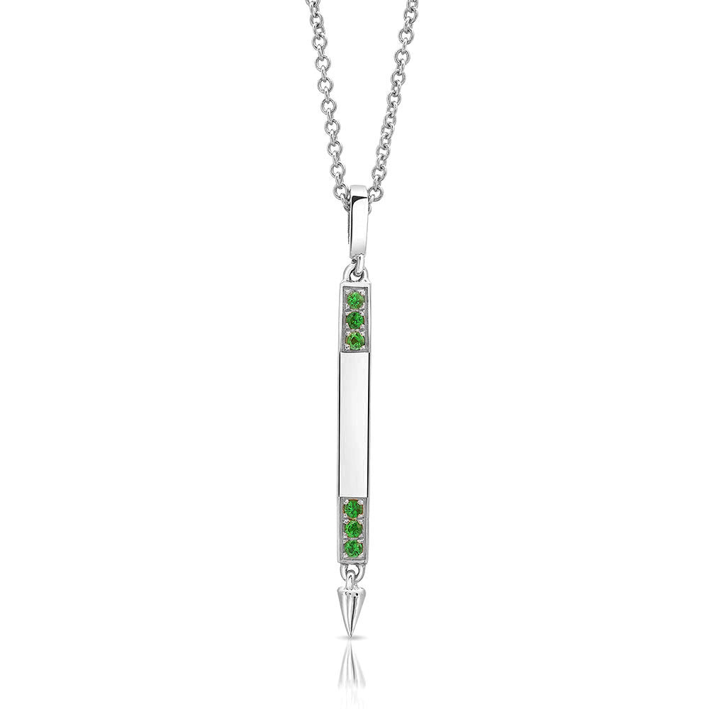 Small Tsavorite Garnet Bar Necklace in White Gold By Irthly