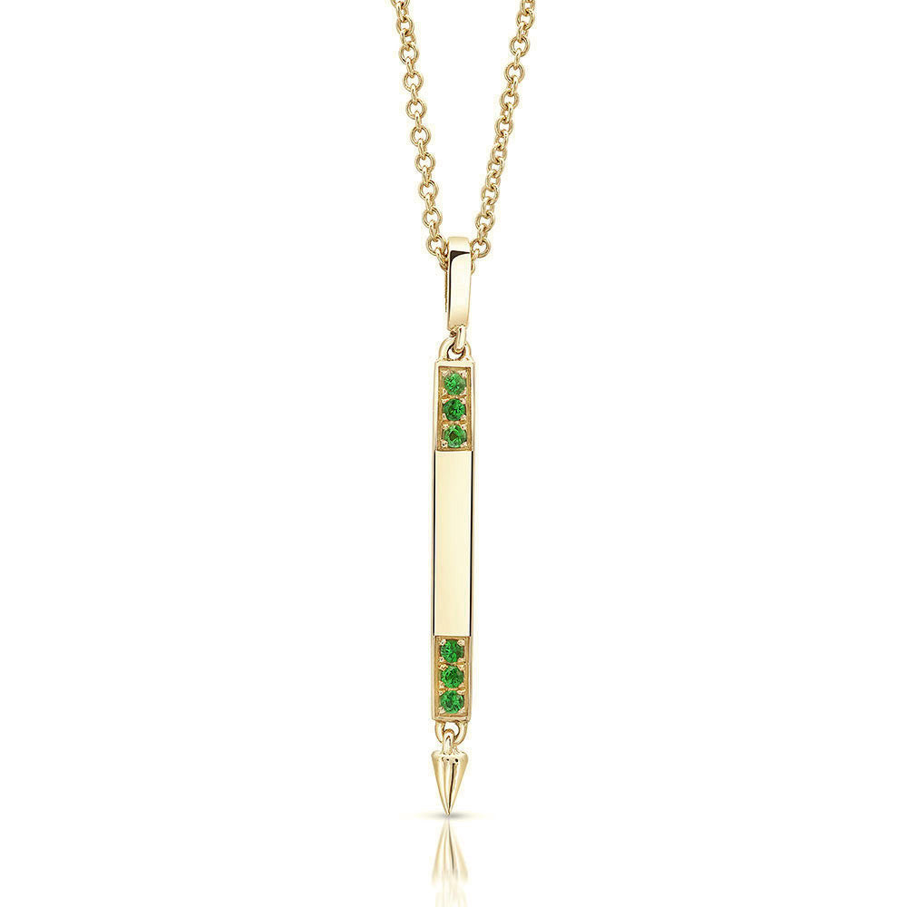 Small Tsavorite Garnet Bar Necklace in Yellow Gold By Irthly