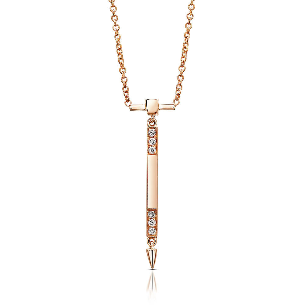 Diamond and Gold Bar Necklace with Spike In Rose Gold By Irthly