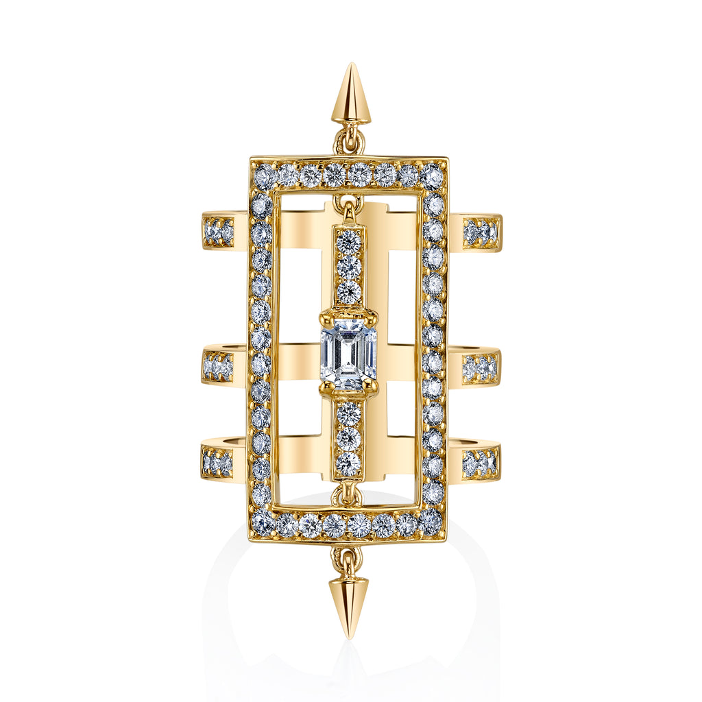 Triple Bar Diamond Ring With Spikes in Yellow Gold By Irthly Top View