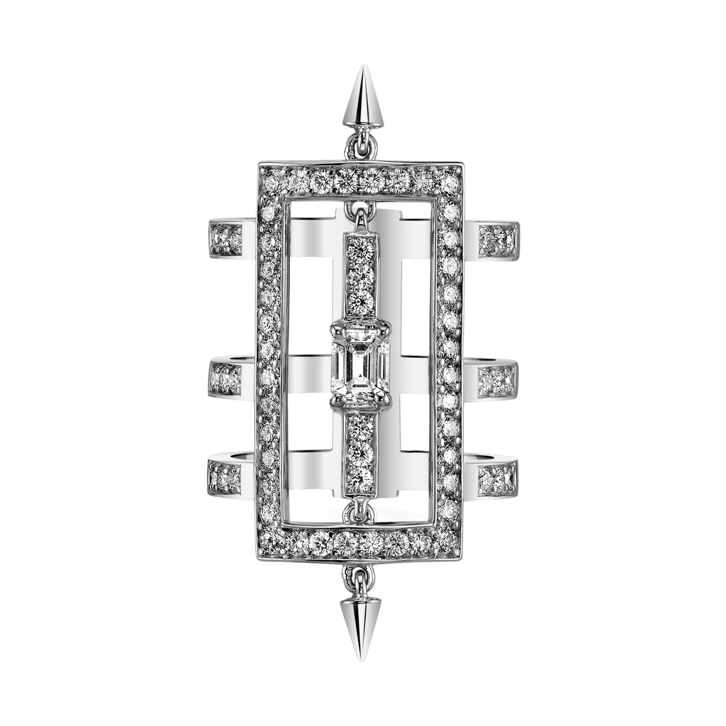 Triple Bar Diamond Ring With Spikes in White Gold By Irthly Top View