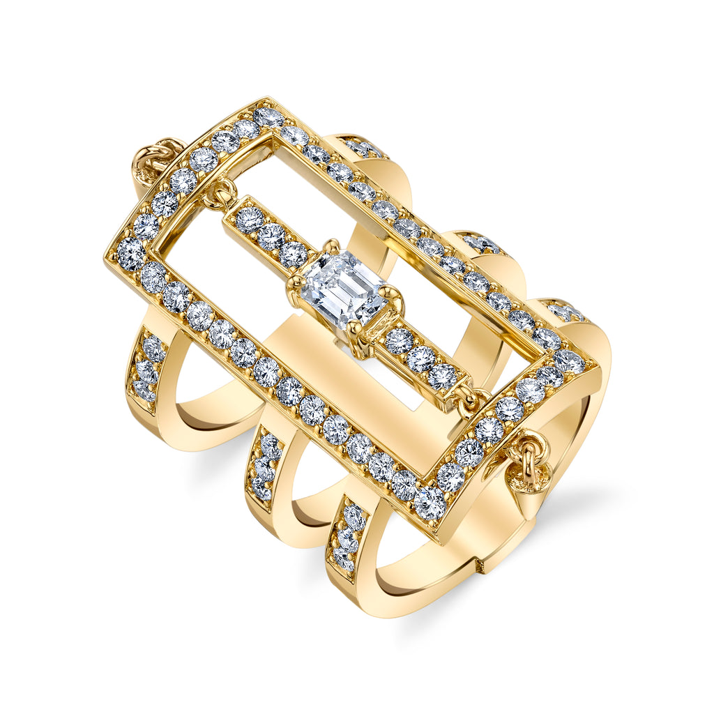 Triple Bar Diamond Ring With Spikes in Yellow Gold By Irthly