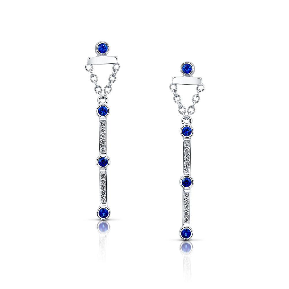 Diamond and Sapphire Dangle Earrings in White Gold By Irthly