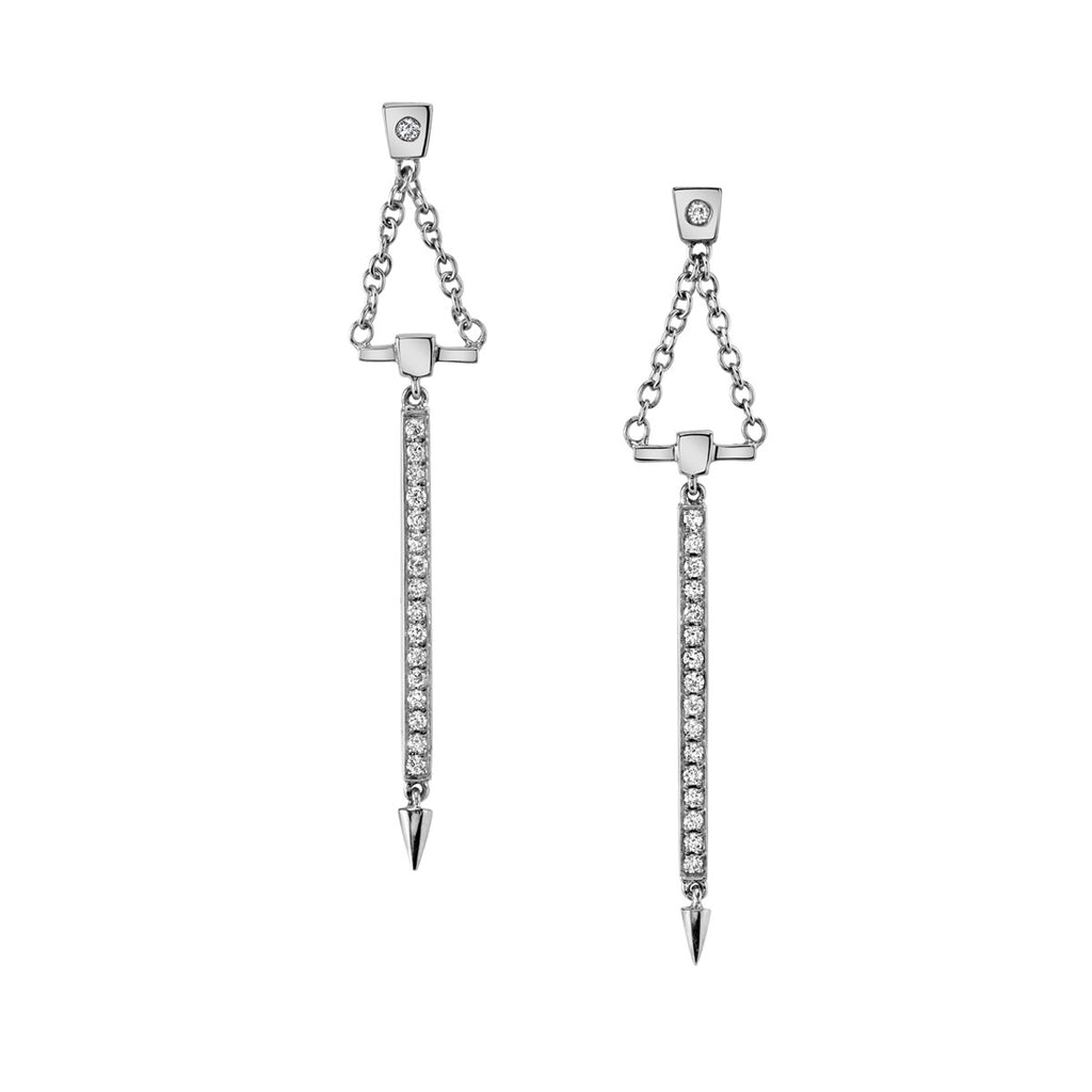 Diamond Bar Drop Earrings In White Gold By Irthly