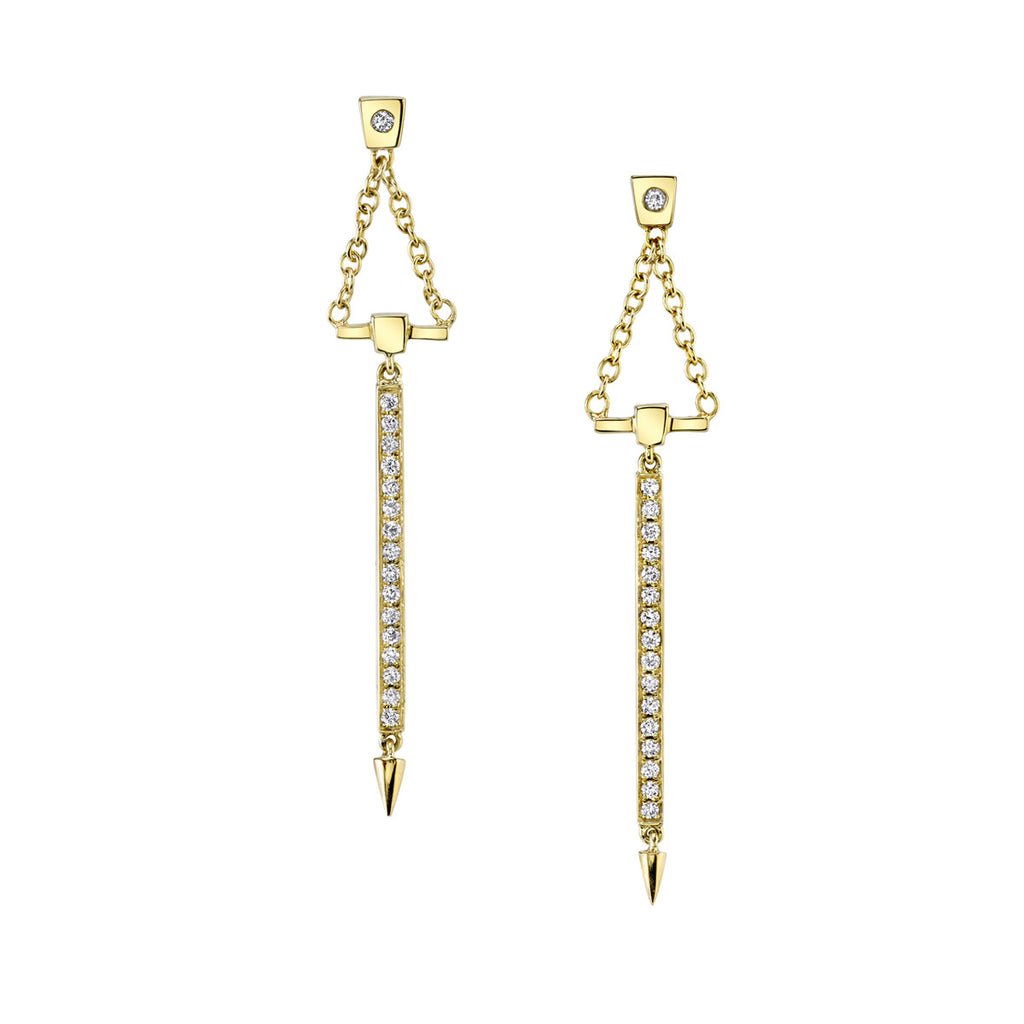 Diamond Bar Drop Earrings In Yellow Gold By Irthly