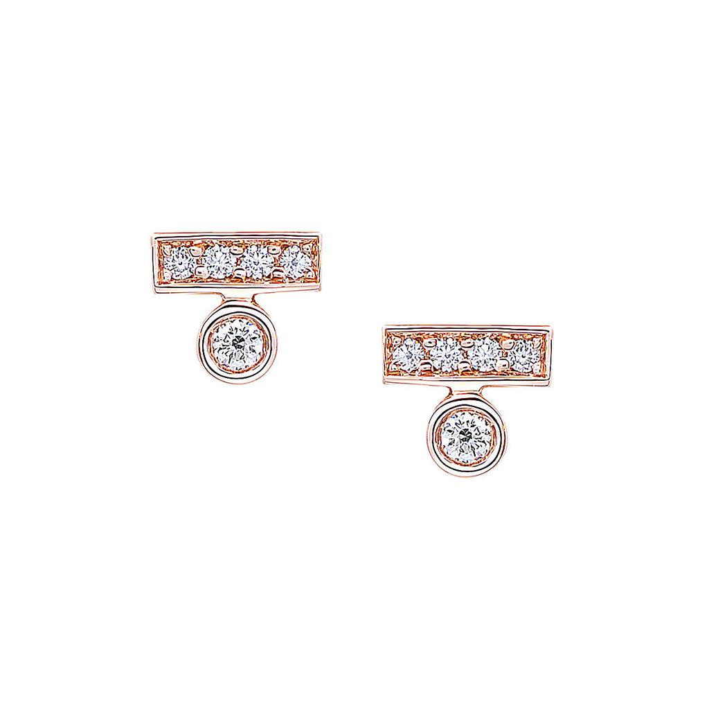 Round Diamond Bar Stud Earrings in Rose Gold By Irthly