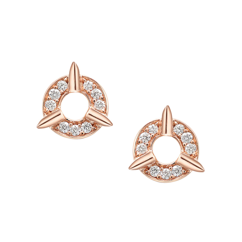 Dainty Circle Diamond Stud Earrings With Spikes In Rose Gold By Irthly