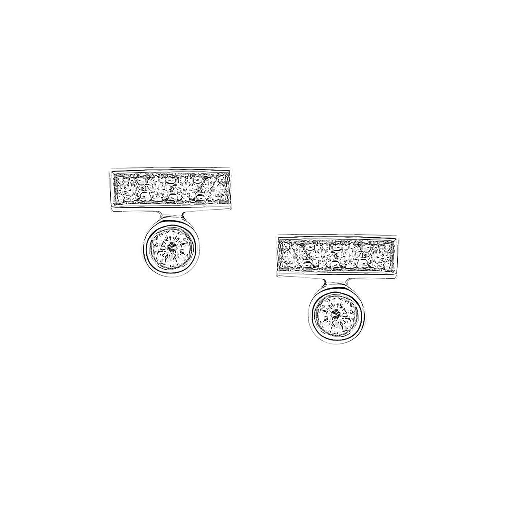Round Diamond Bar Stud Earrings in White Gold By Irthly