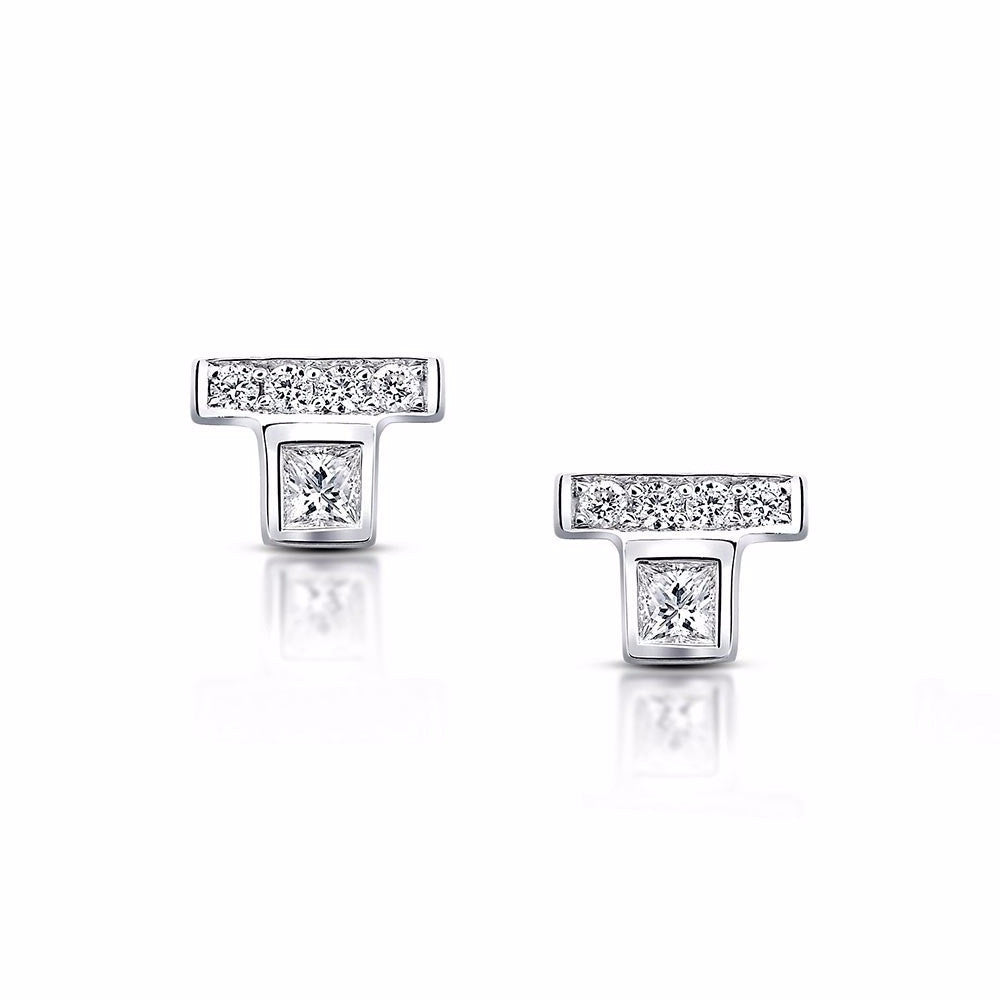 Princess Cut Diamond Bar Stud Earrings in White Gold by Irthly