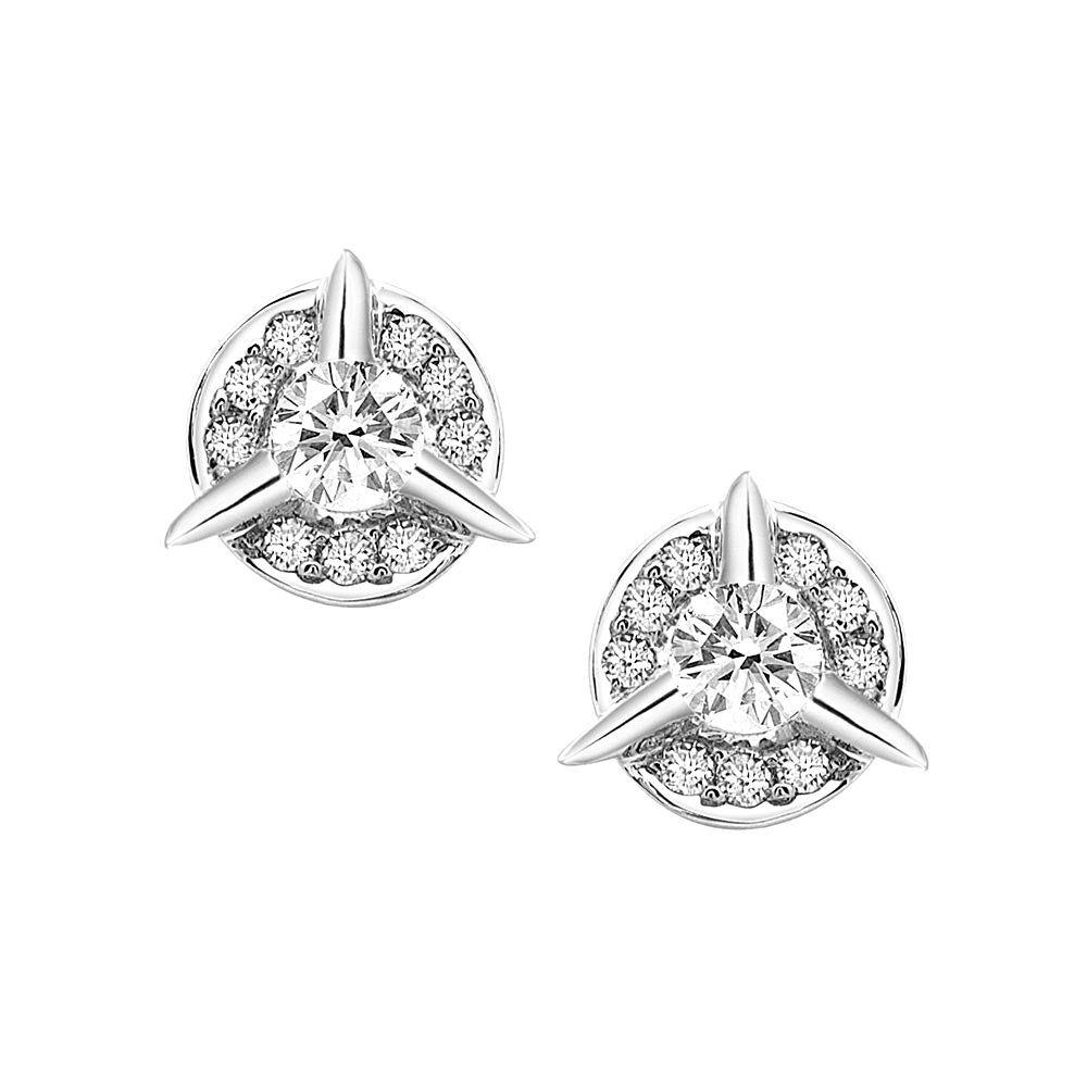 Dainty Circle Diamond Stud Earrings With Center Diamond In White Gold By Irthly