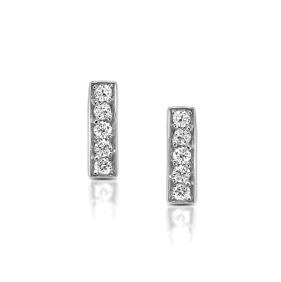Diamond Bar Stud Earrings in White Gold By Irthly
